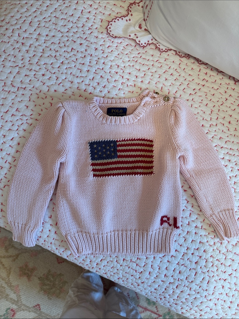 Polo by Ralph Lauren Pale Pink Knit Sweater with American Flag